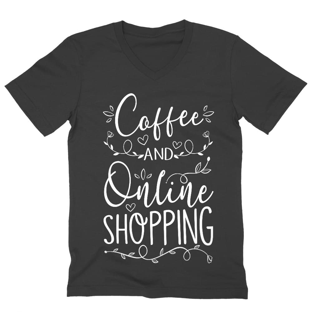 Coffee and Online Shopping Férfi V-nyakú Póló
