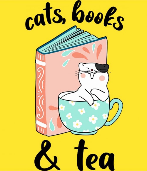 Cats, Books and Tea Tea Pólók, Pulóverek, Bögrék - Tea