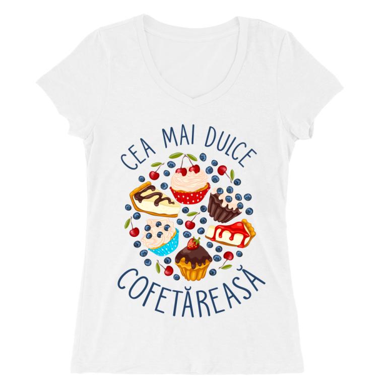 Cea mai dulce cofetăreasă - Tricou cu gât în V pentru femei