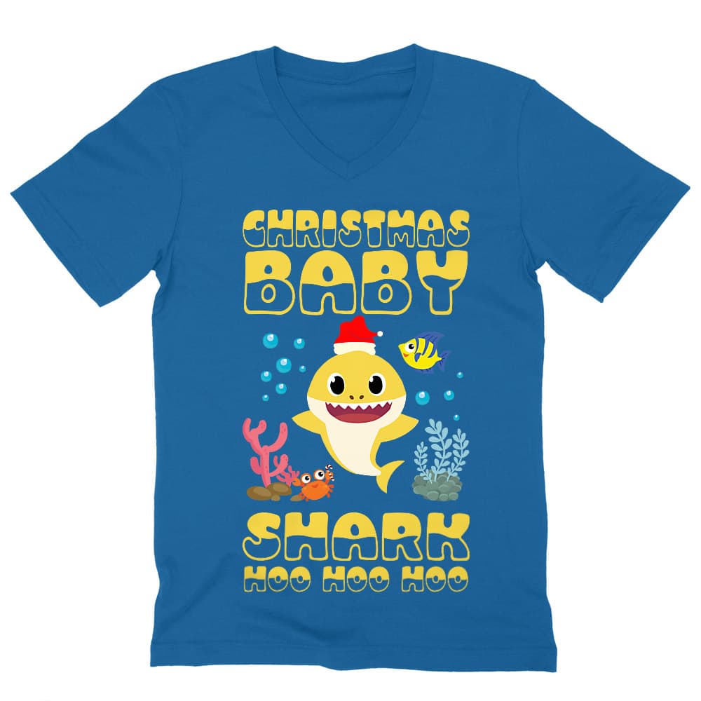 Christmas Baby Shark Férfi V-nyakú Póló