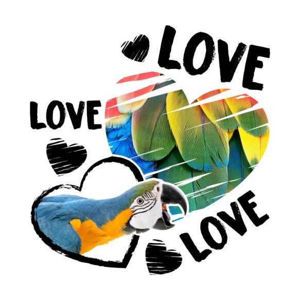 Love, Love, Love - Parrot Papagáj Pólók, Pulóverek, Bögrék - Papagáj
