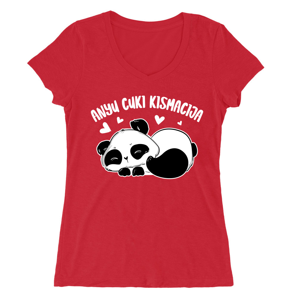 Anyu  Cuki Kismacija - Panda Női V-nyakú Póló