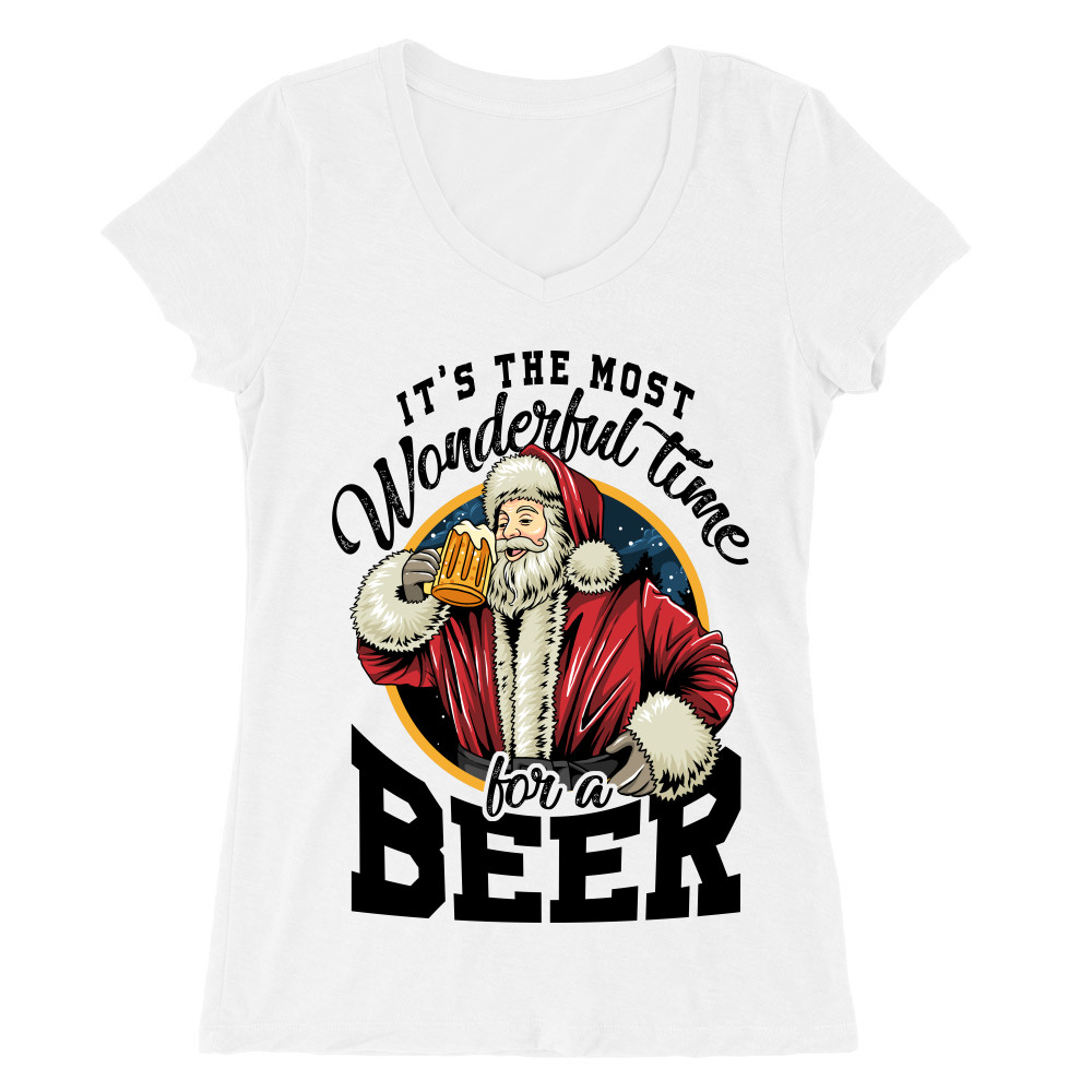 Santa Beer Női V-nyakú Póló