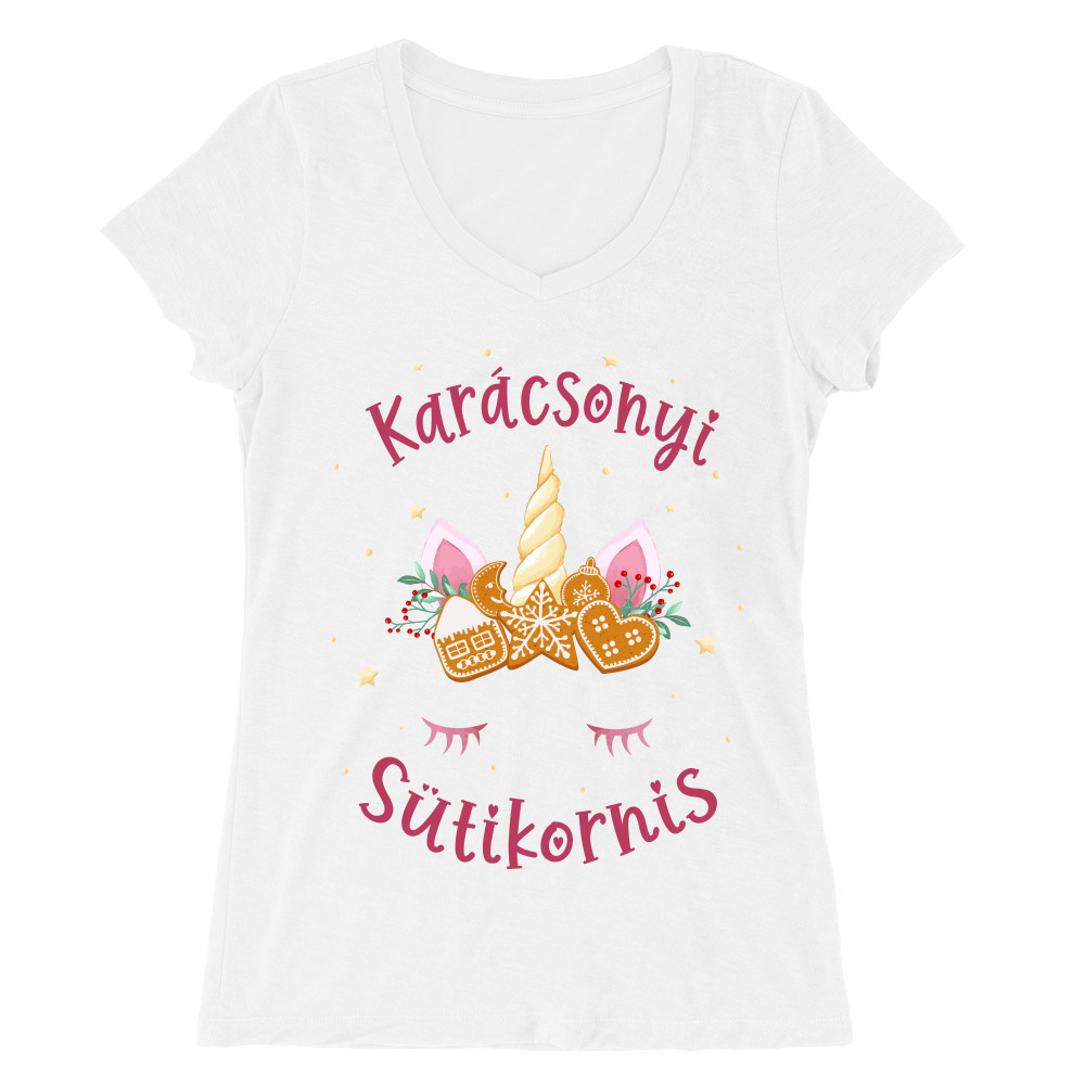 Karácsonyi Sütikornis Női V-nyakú Póló