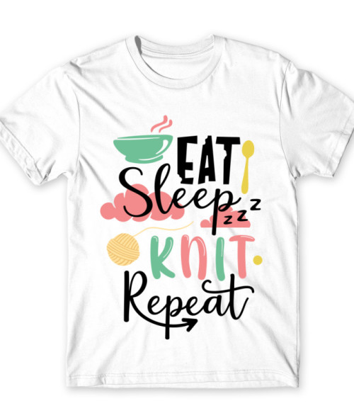 Eat Sleep Knit Repeat Kötés Férfi Póló - Kötés