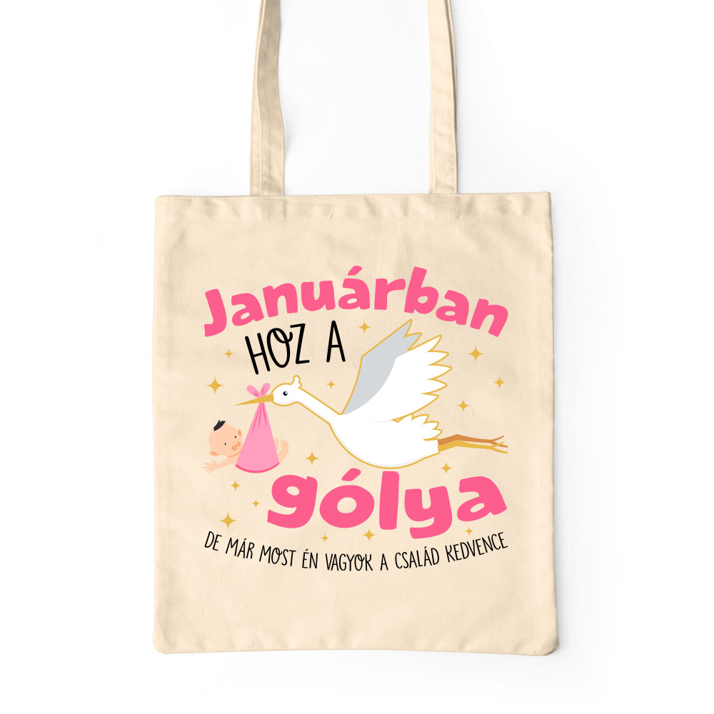 Gólya születésnap Lány - Január Prémium Vászontáska