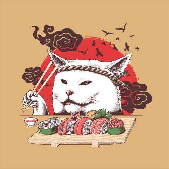 Confused Cat Sushi Ázsia Pólók, Pulóverek, Bögrék - Stílus
