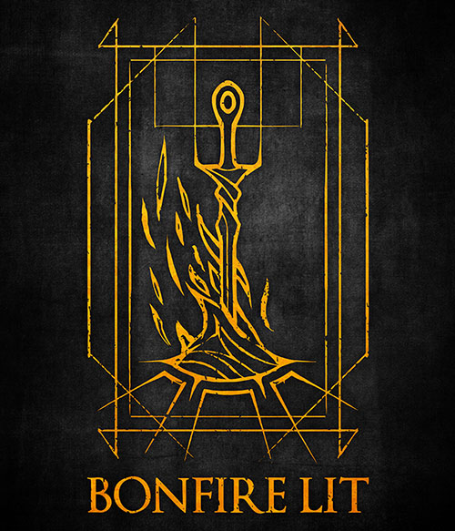 Bonfire lit design Soulslike Pólók, Pulóverek, Bögrék - Soulslike