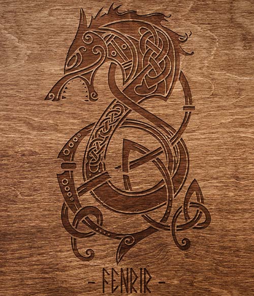Fenrir wooden design Viking Pólók, Pulóverek, Bögrék - Viking