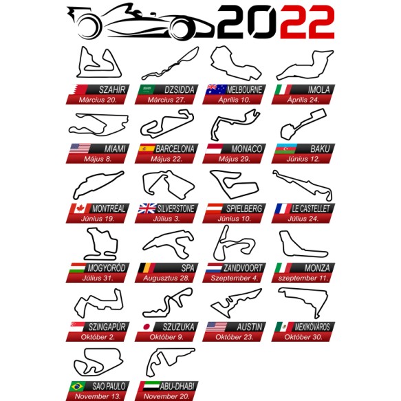 F1 race tracks 2022 Forma 1 Pólók, Pulóverek, Bögrék - Járművek