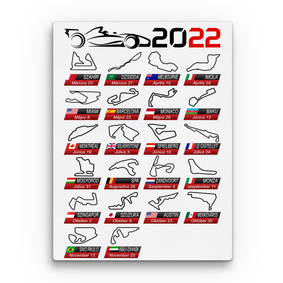 F1 race tracks 2022 Járművek Vászonkép - Járművek
