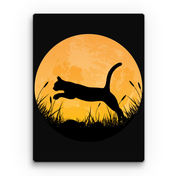 Cica sziluett - Hold Cicás Vászonkép - Cicás