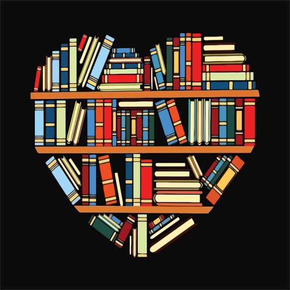 Könyvespolc szív Olvasás Pólók, Pulóverek, Bögrék - Olvasás