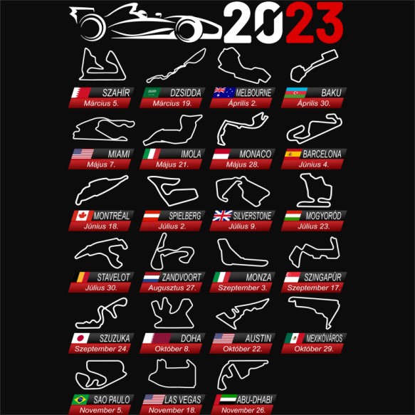 F1 race tracks 2023 Forma 1 Forma 1 Forma 1 Pólók, Pulóverek, Bögrék - Járművek