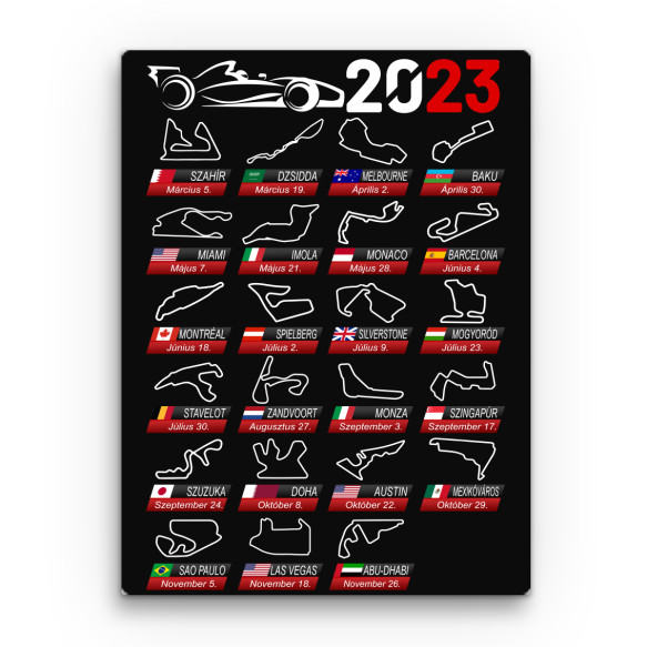 F1 race tracks 2023 Forma 1 Vászonkép - Járművek