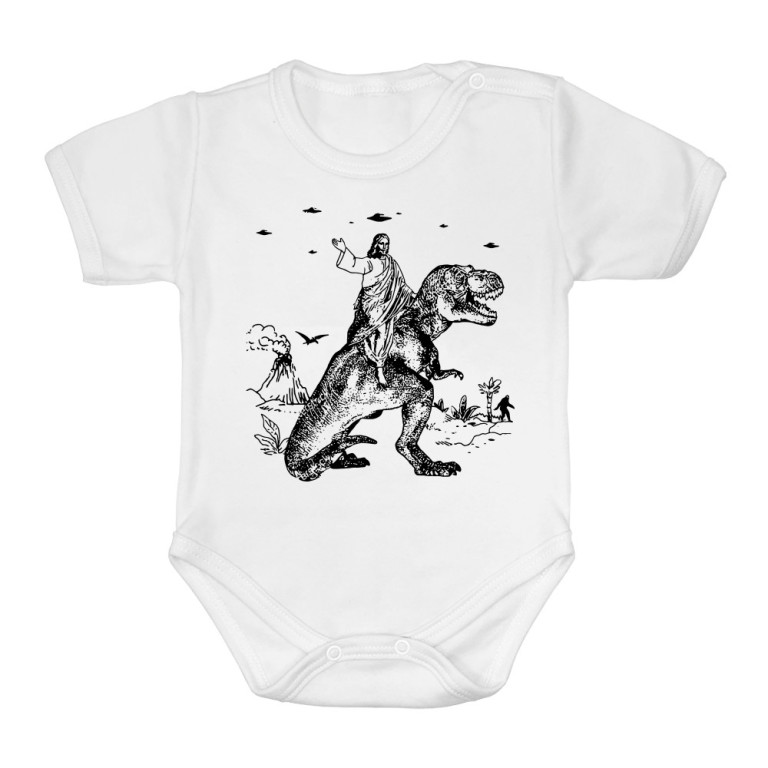 Jesus riding a T-rex