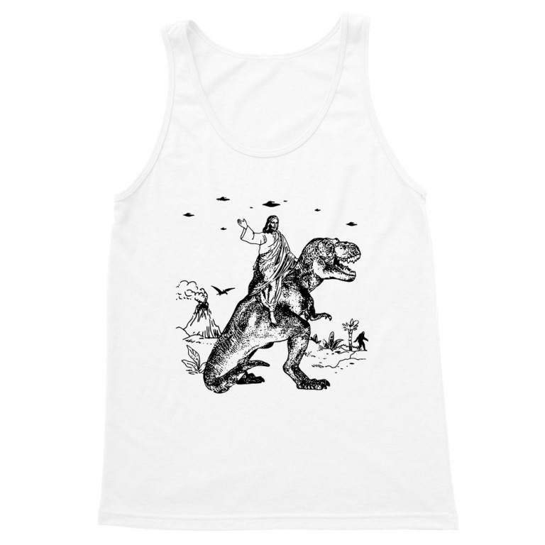 Jesus riding a T-rex