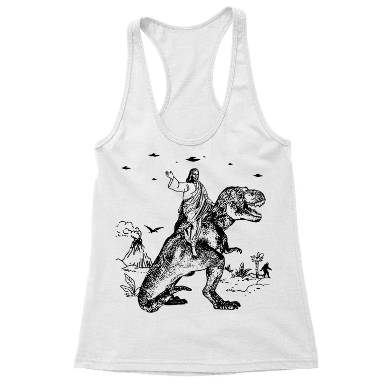 Jesus riding a T-rex