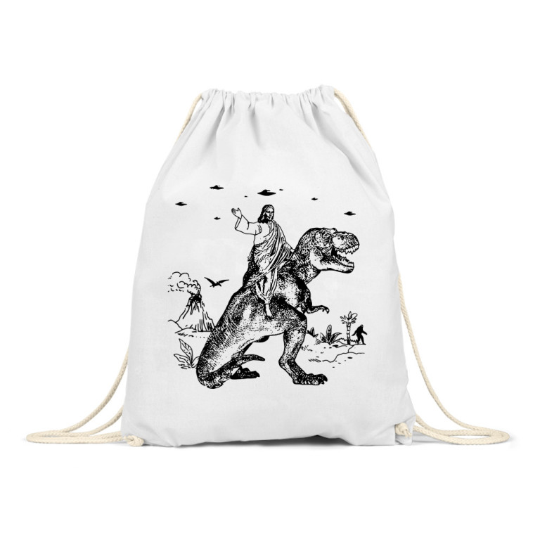 Jesus riding a T-rex