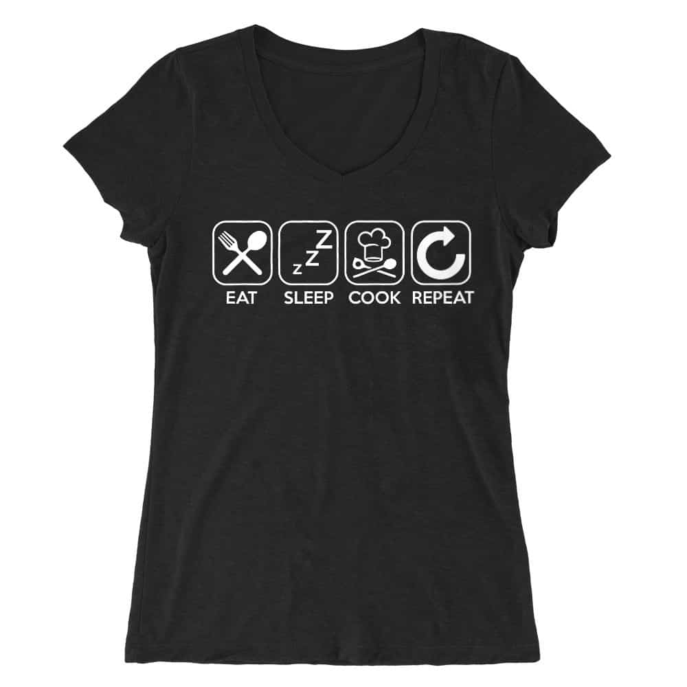 Eat Sleep Cook Repeat Női V-nyakú Póló