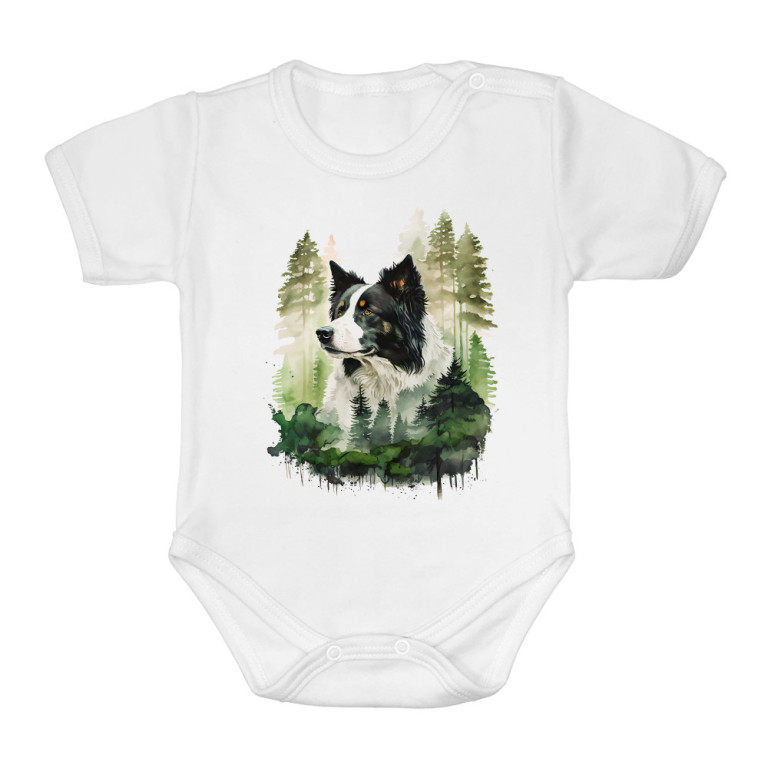 Border Collie Watercolor Forest