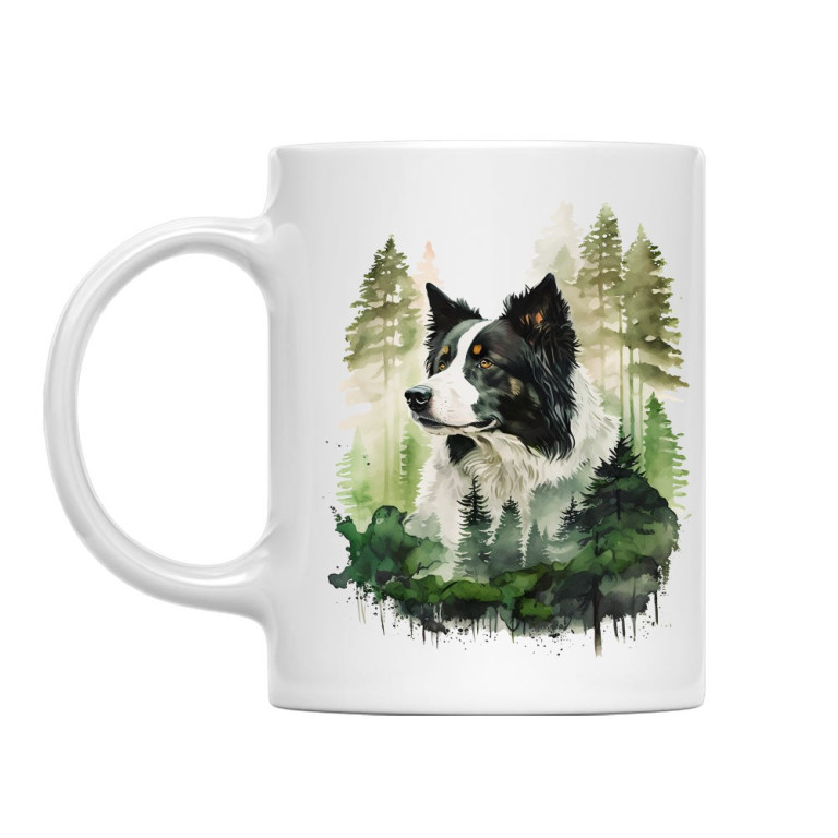 Border Collie Watercolor Forest
