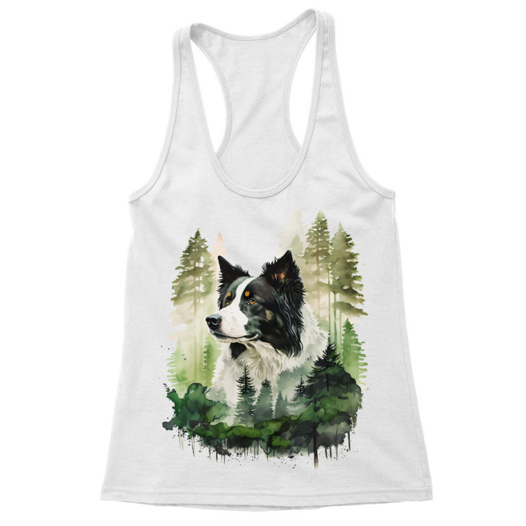 Border Collie Watercolor Forest