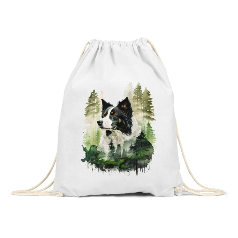 Border Collie Watercolor Forest