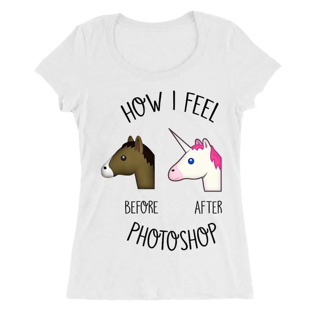 Before After Photoshop Unicorn Női O-nyakú Póló
