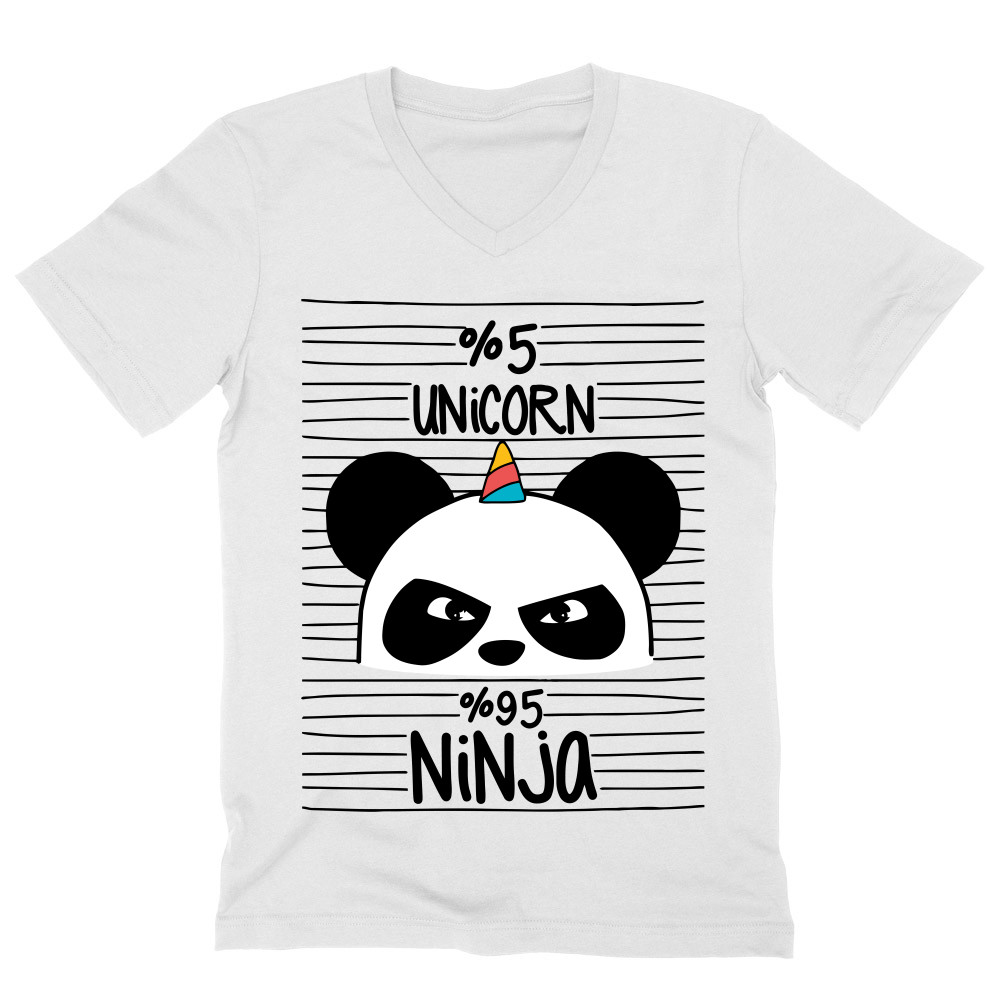 Unicorn Ninja Panda Férfi V-nyakú Póló