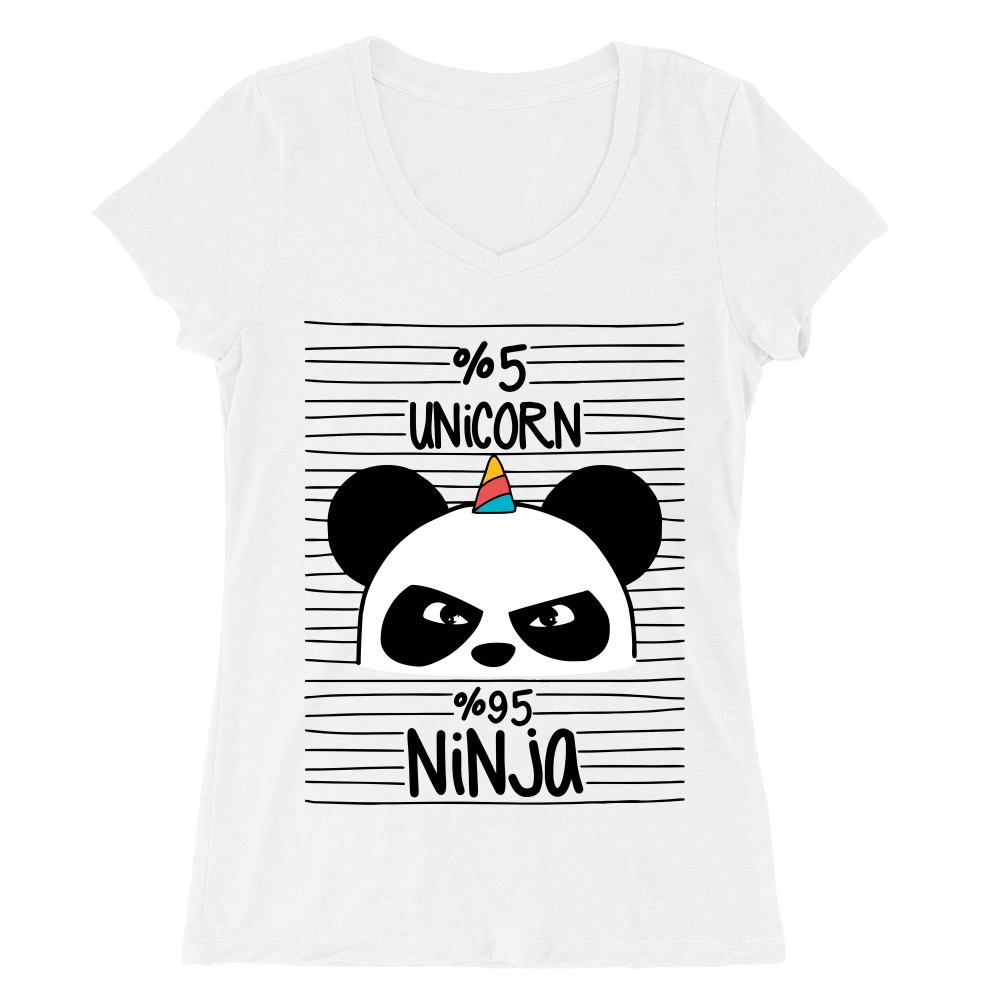Unicorn Ninja Panda Női V-nyakú Póló
