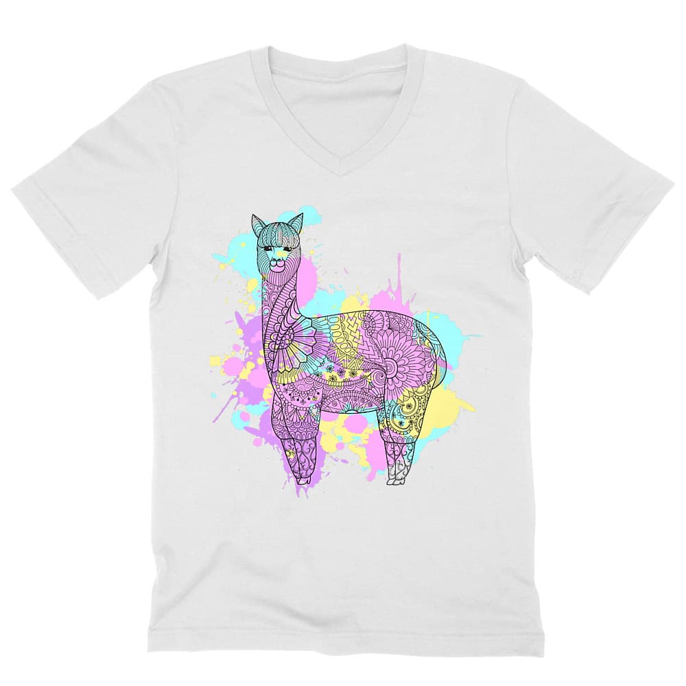 Watercolor llama Férfi V-nyakú Póló