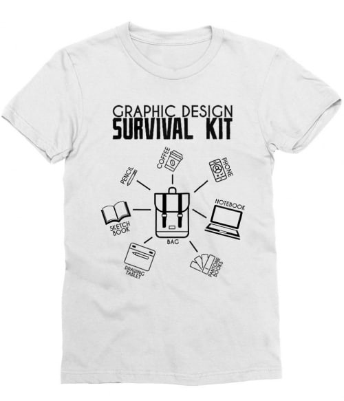 Graphic design survival kit Póló - Ha Graphic Designer rajongó ezeket a pólókat tuti imádni fogod!