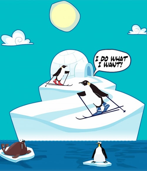 Skiing Penguin Síelés Pólók, Pulóverek, Bögrék - Télisport