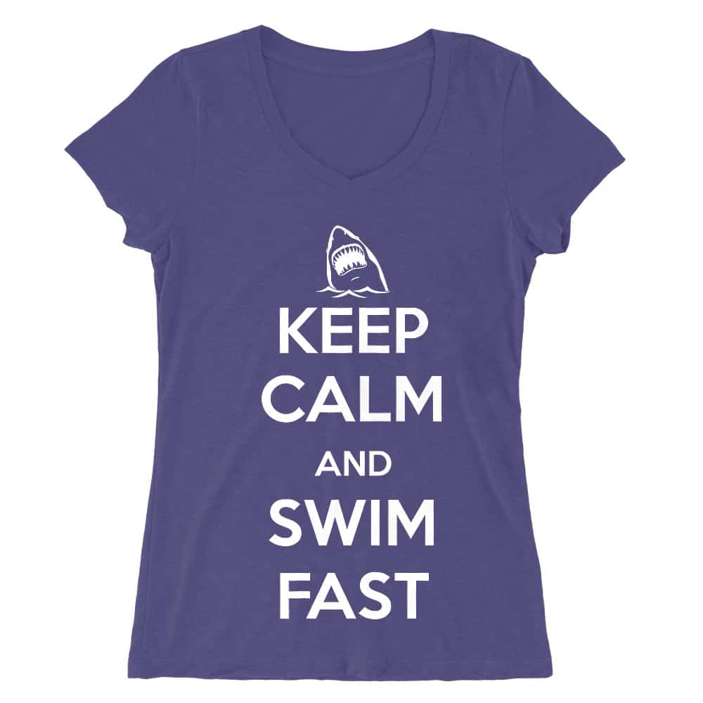 Keep Calm and Swim Fast Női V-nyakú Póló