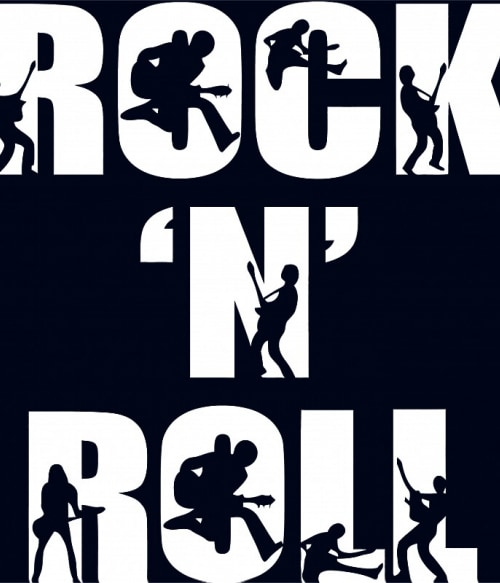 Rock 'N Roll Text Silhouette Zene Pólók, Pulóverek, Bögrék - Zene