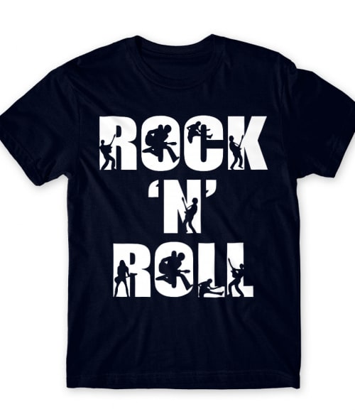 Rock 'N Roll Text Silhouette Rocker Férfi Póló - Zene