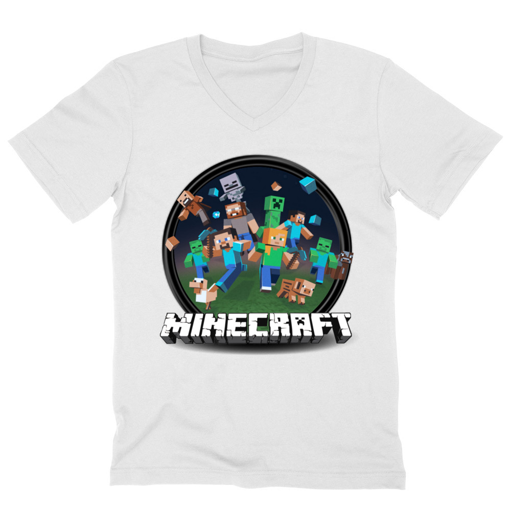 Kerek Minecraft logó 2 Férfi V-nyakú Póló