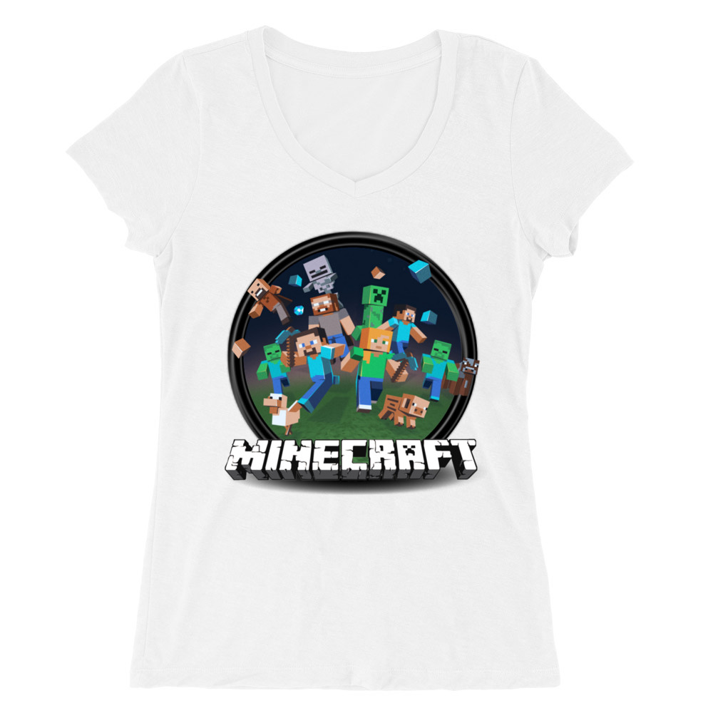 Kerek Minecraft logó 2 Női V-nyakú Póló