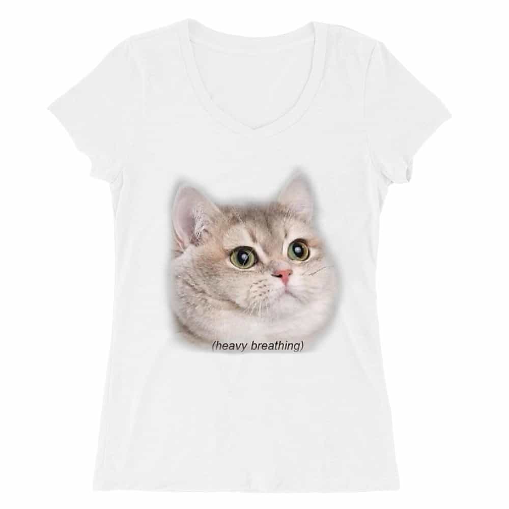 Heavy Breathing Cat Női V-nyakú Póló