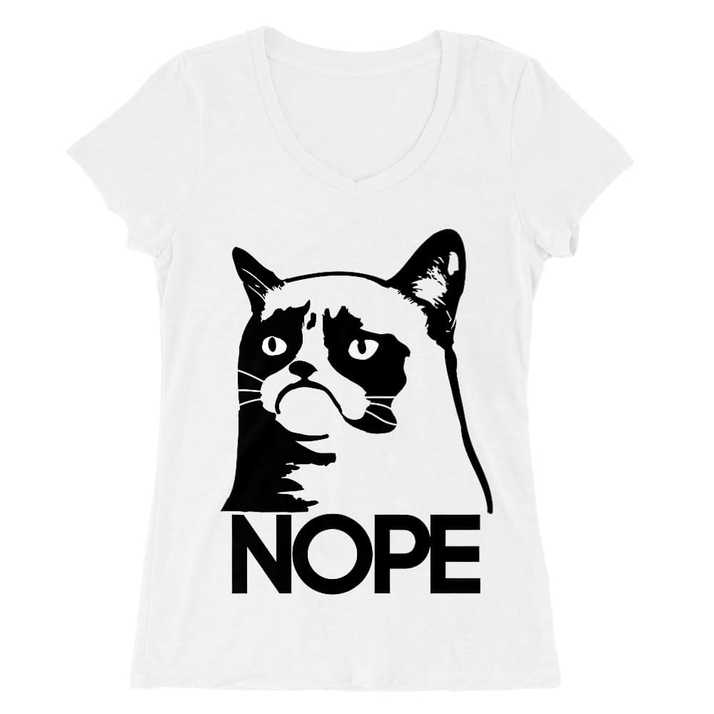 Grumpy Cat Nope Női V-nyakú Póló