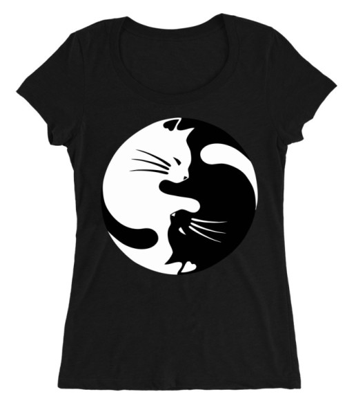 Yin Yang cica Női O-nyakú Póló - Cicás