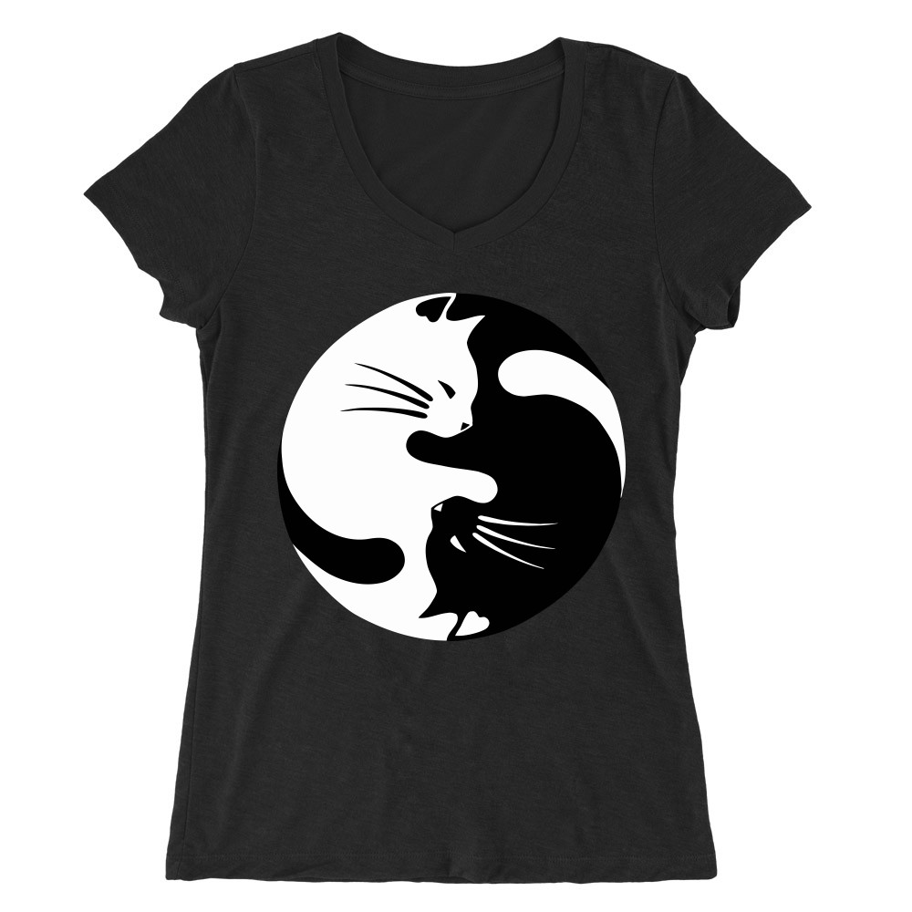Yin Yang cica Női V-nyakú Póló