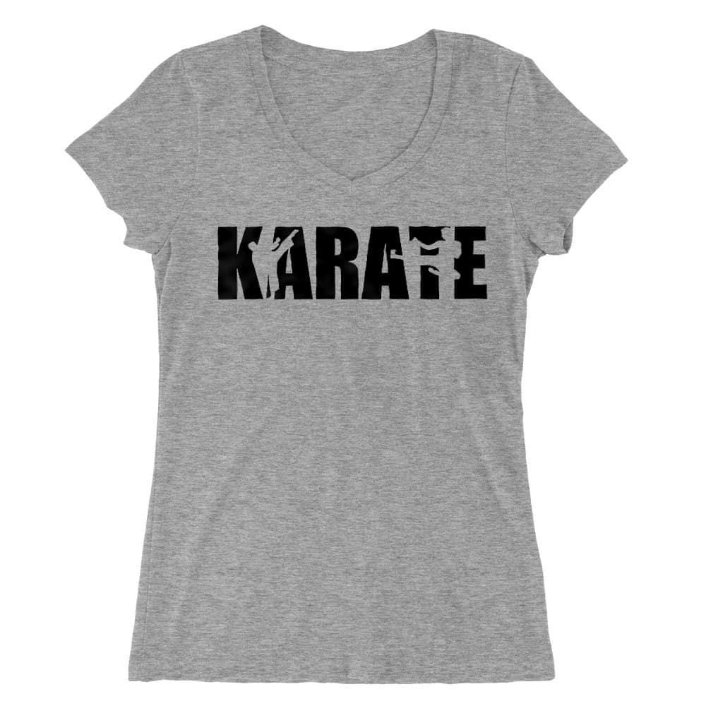 Karate Text Silhouette Női V-nyakú Póló