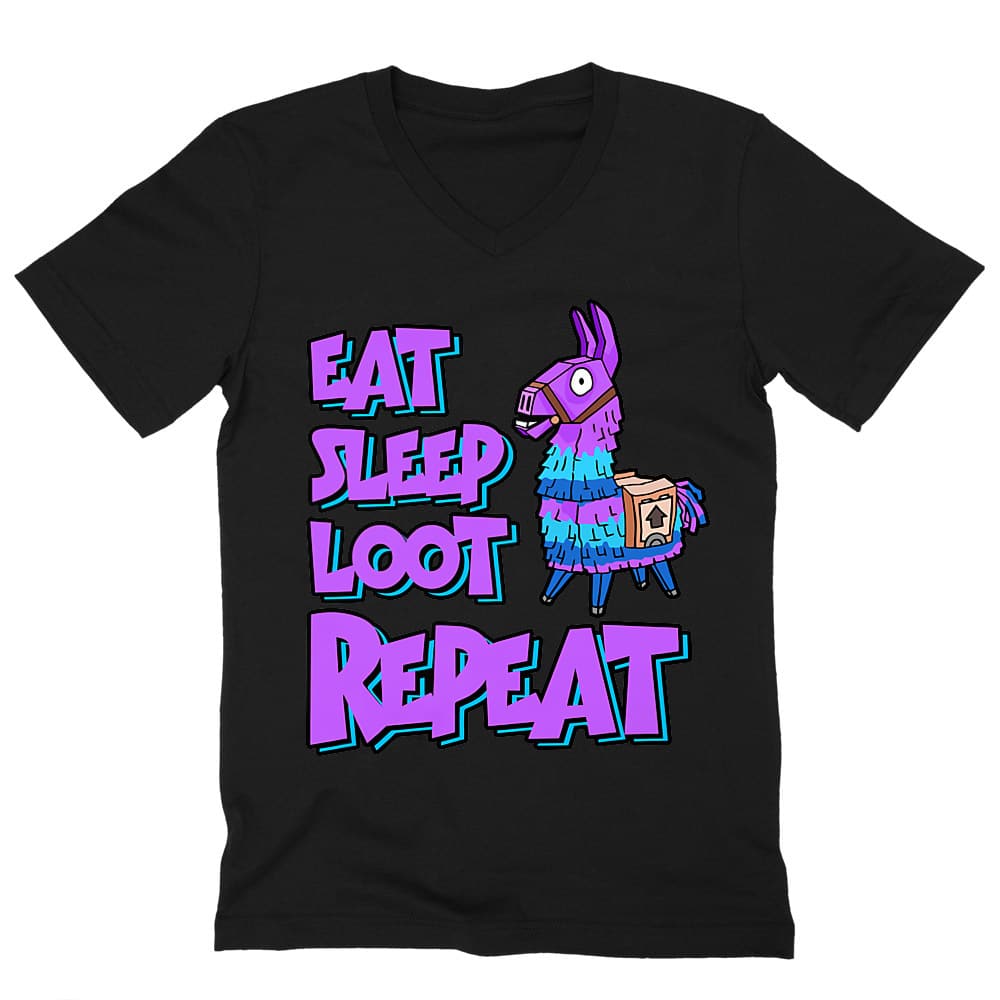 Eat sleep loot repeat Férfi V-nyakú Póló