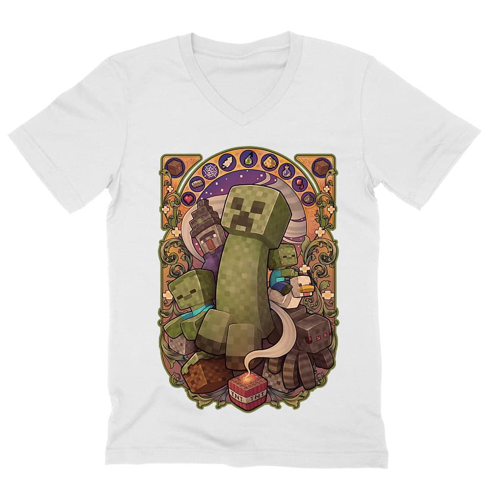 Minecraft - Art Nouveau Férfi V-nyakú Póló