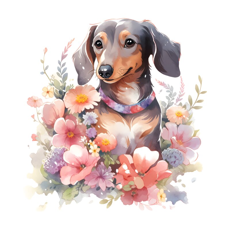 Dachshund with flowers