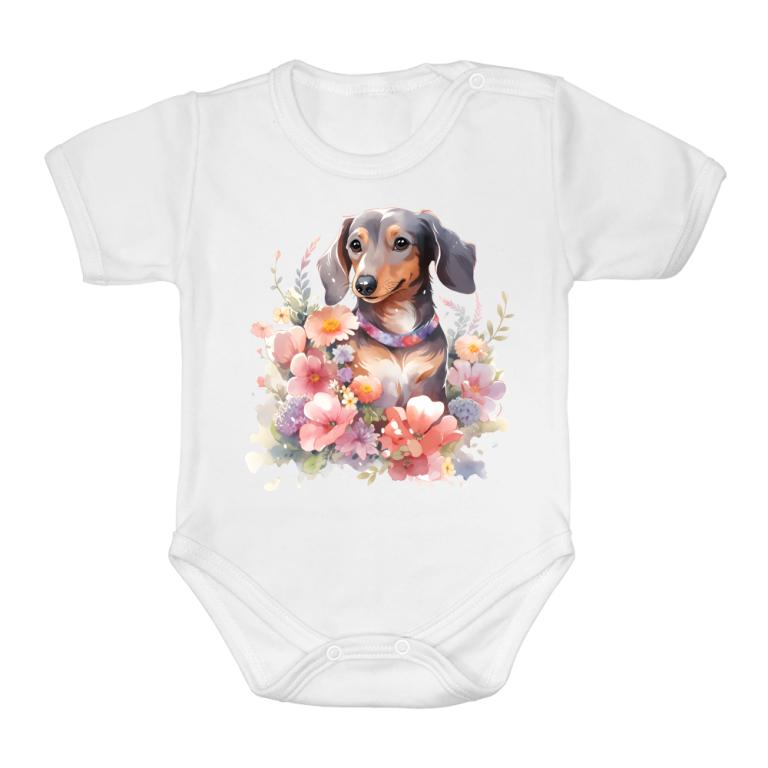 Dachshund with flowers
