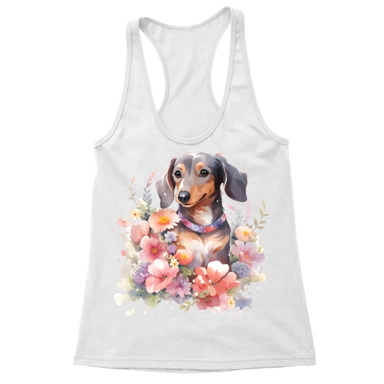 Dachshund with flowers