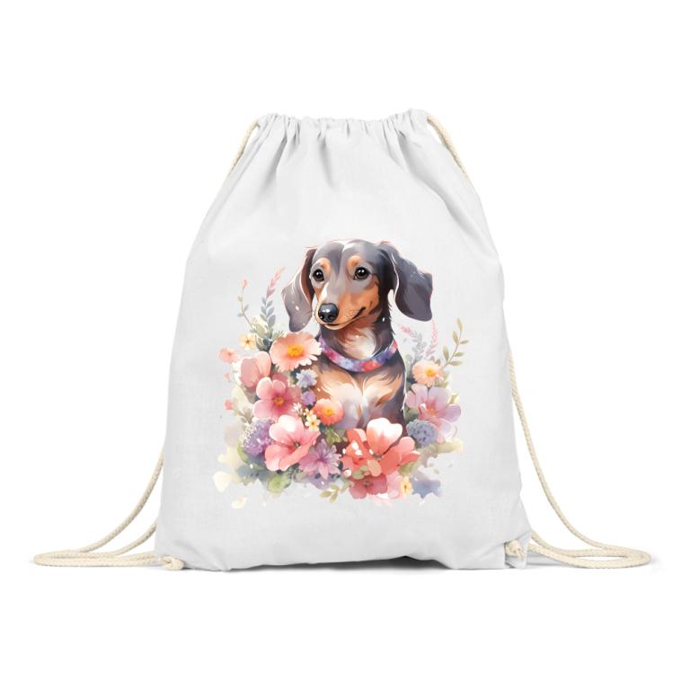 Dachshund with flowers